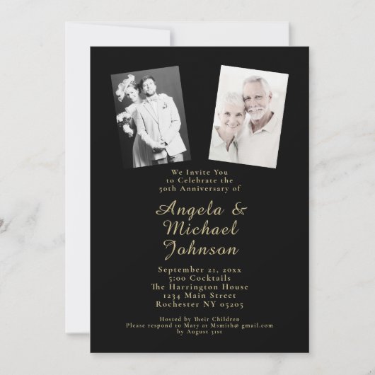 50e bruiloft Jubileum Elegant Chic Zwart Goud Kaart (Voorkant)