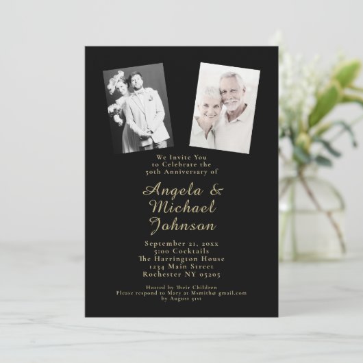 50e bruiloft Jubileum Elegant Chic Zwart Goud Kaart (Staand voorkant)