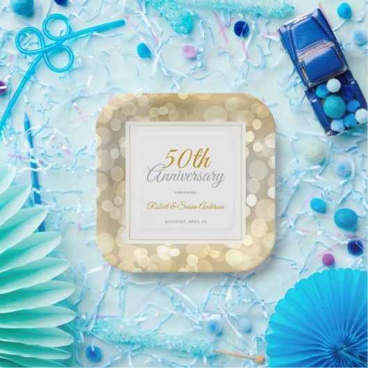 50e bruiloft Jubileum Elegant Gold Bokeh Papieren Bordje (Feest)