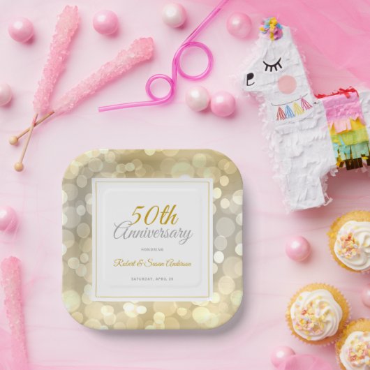 50e bruiloft Jubileum Elegant Gold Bokeh Papieren Bordje (Feest)