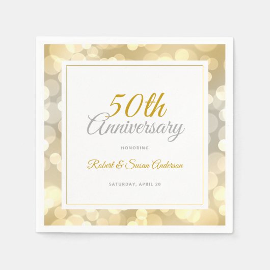 50e bruiloft Jubileum Elegant Gold Bokeh Servet (Voorkant)