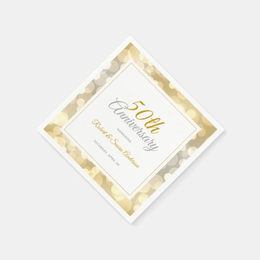 50e bruiloft Jubileum Elegant Gold Bokeh Servet (Hoek)