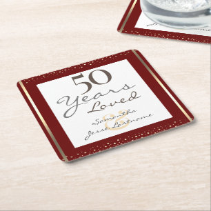 50e bruiloft Jubileum Elegant Gold Square Pape Kartonnen Onderzetters