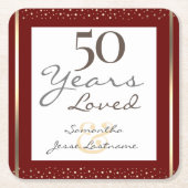 50e bruiloft Jubileum Elegant Gold Square Pape Kartonnen Onderzetters (Voorkant)