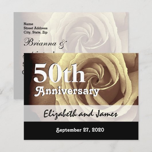 50e bruiloft Jubileum Elegant Goud Roos A017 Aankondigingskaart (Voorkant / Achterkant)