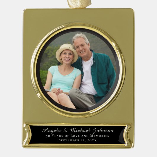 50e bruiloft Jubileum Elegant Keepsake Afbeelding Verguld Banner Ornament (Voorkant)