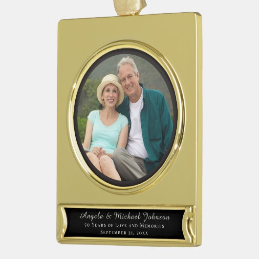 50e bruiloft Jubileum Elegant Keepsake Afbeelding Verguld Banner Ornament (Links)