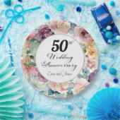 50e bruiloft Jubileum Elegant Script Floral Papieren Bordje (Feest)