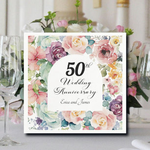 50e bruiloft Jubileum Elegant Script Floral Servet