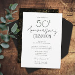 50e bruiloft Jubileum Elegant Script Invitation Kaart<br><div class="desc">50ste huwelijksverjaardag Uitnodigingen. Script lettertype markeert met gemakkelijk te lezen serif name font. Gemakkelijk aan te passen voor uw eigen huwelijksbehoeften. Minimaal eenvoudig zwart-wit elegant ontwerp.</div>