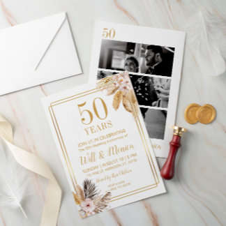 50e bruiloft Jubileum Elegante Bloemen Kaart