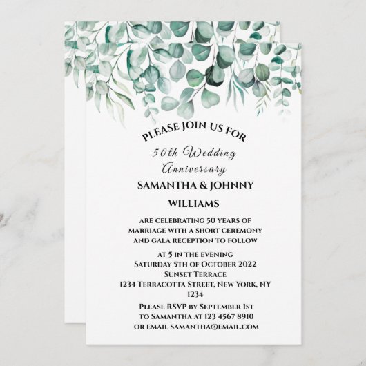 50e bruiloft Jubileum Eucalyptus Botanical Kaart (Voorkant / Achterkant)