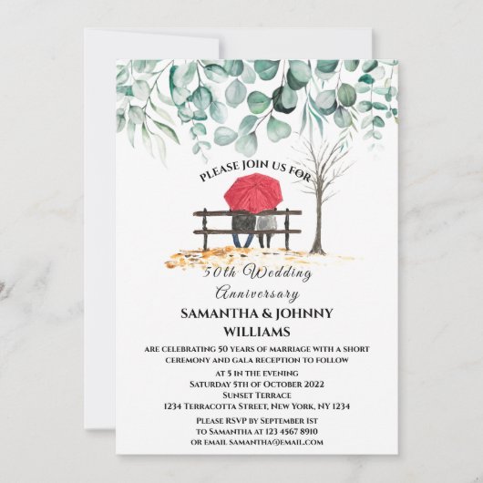50e bruiloft Jubileum Eucalyptus Botanical Kaart (Voorkant)