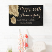 50e bruiloft Jubileum Faux Gold Leaf Elegant Spandoek (Insitu)