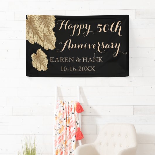 50e bruiloft Jubileum Faux Gold Leaf Elegant Spandoek (Insitu)