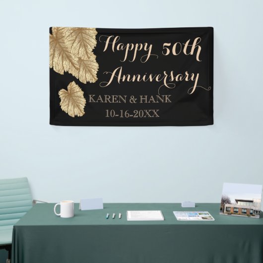 50e bruiloft Jubileum Faux Gold Leaf Elegant Spandoek (Beurs)