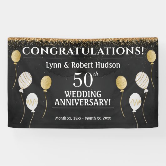 50e bruiloft Jubileum feest Golden Spandoek (Horizontaal)