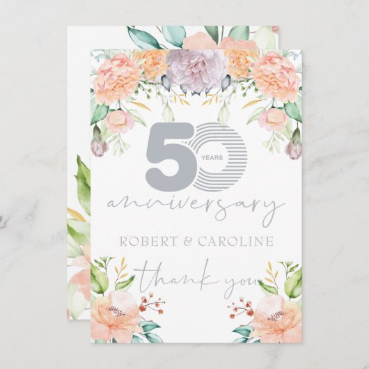 50e bruiloft Jubileum Floral Dank u Bedankkaart (Voorkant / Achterkant)