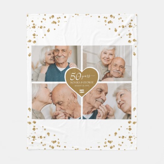50e bruiloft Jubileum foto gouden glitter hart Fleece Deken (Voorkant)