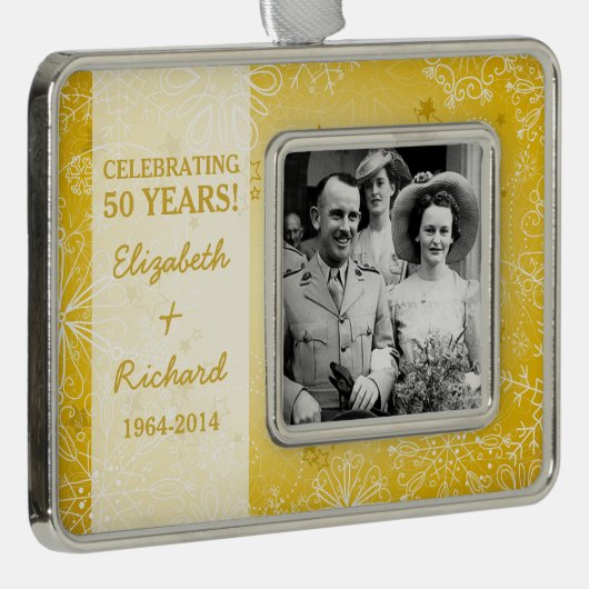 50e bruiloft Jubileum Foto Kerst Verzilverd Omlijst Ornament (Rechts)