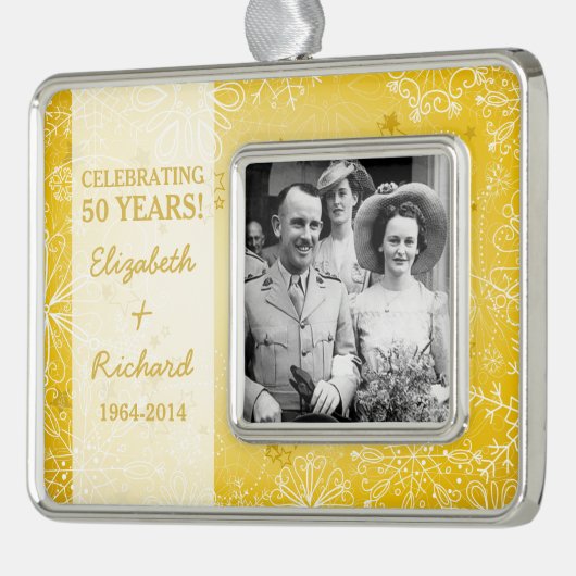 50e bruiloft Jubileum Foto Kerst Verzilverd Omlijst Ornament (Links)