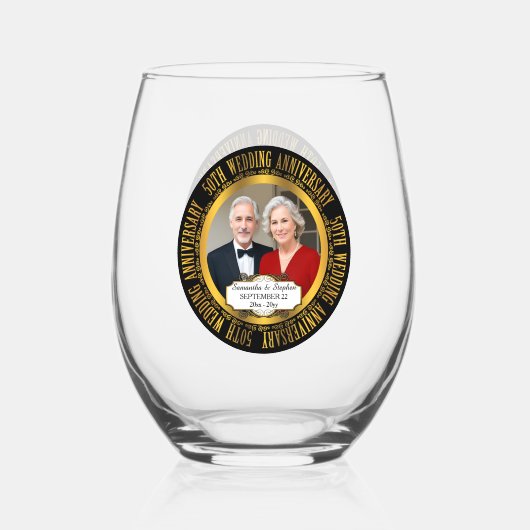 50e bruiloft Jubileum foto namen datum Wijnglas Zonder Voet (Voorkant)