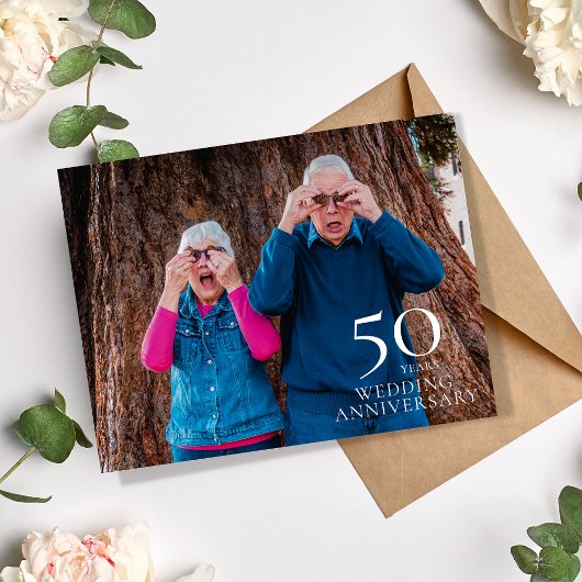 50e bruiloft Jubileum foto Opslaan van de datum Aankondigingskaart