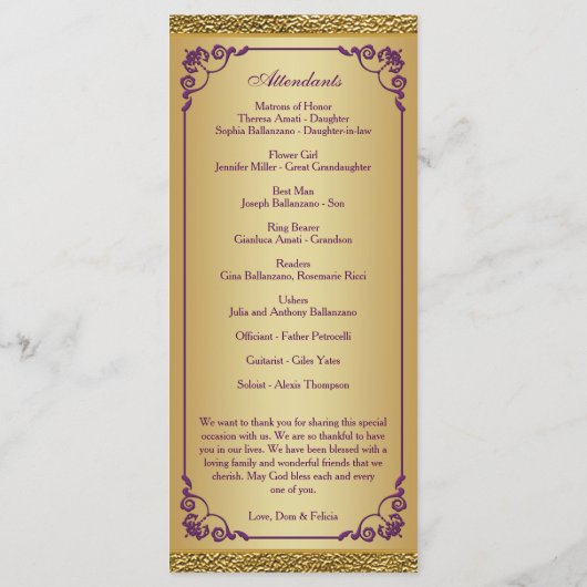 50e bruiloft Jubileum Gelofte Vernieuwing Programm Programmakaart (Achterkant)