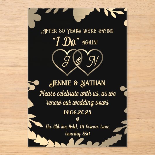 50e bruiloft Jubileum geloften vernieuwing Acryl Uitnodigingen (Voorkant)