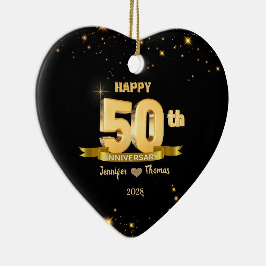 50e bruiloft Jubileum Glitter Gold Custom Keramisch Ornament (Rechts)