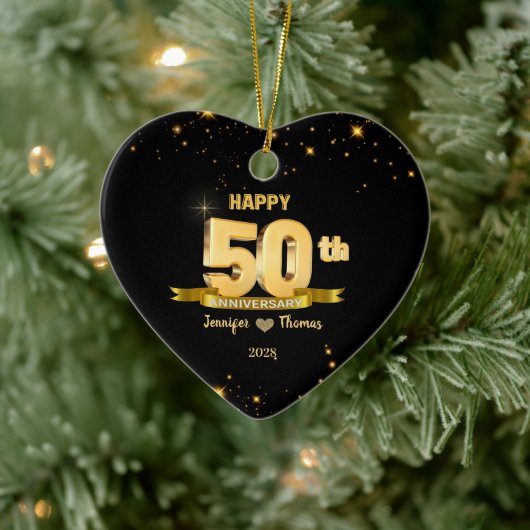 50e bruiloft Jubileum Glitter Gold Custom Keramisch Ornament (Boom)