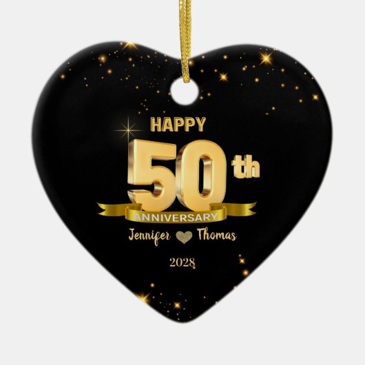50e bruiloft Jubileum Glitter Gold Custom Keramisch Ornament (Voorkant)