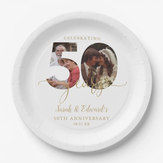 50e bruiloft Jubileum Gold 2 foto Papieren Bordje (Voorkant)