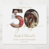 50e bruiloft Jubileum Gold 2 foto Sparkling Wijnetiket (Enkel label)