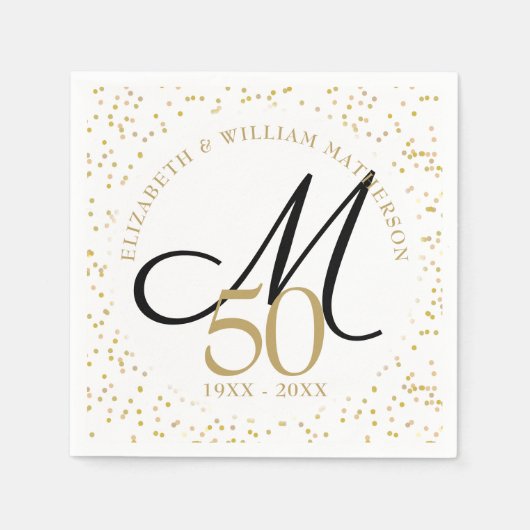 50e bruiloft Jubileum Gold Dust Monogram Servet (Voorkant)