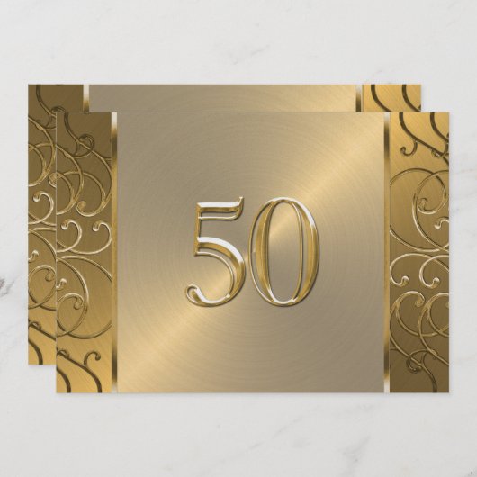 50e bruiloft Jubileum Gold Filigree Swirls Kaart (Voorkant / Achterkant)