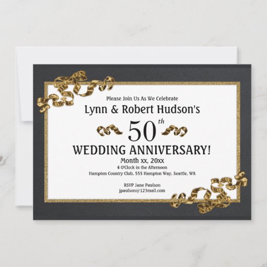 50e bruiloft Jubileum Gold Framed Invitation Kaart (Voorkant)
