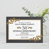 50e bruiloft Jubileum Gold Framed Invitation Kaart (Staand voorkant)