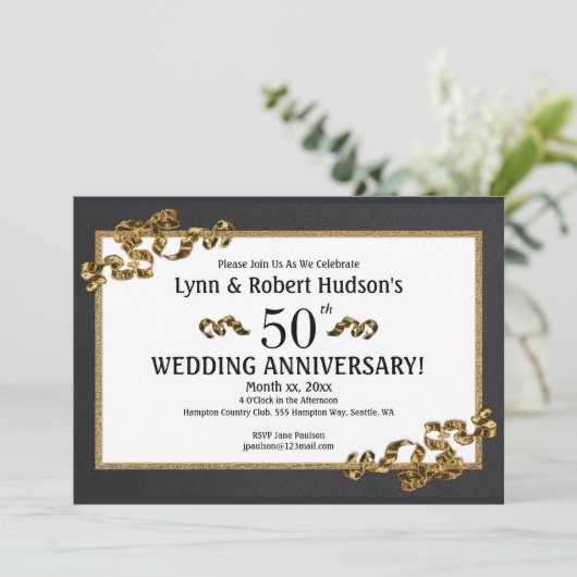 50e bruiloft Jubileum Gold Framed Invitation Kaart (Staand voorkant)