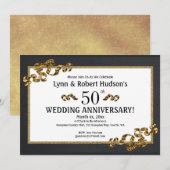 50e bruiloft Jubileum Gold Framed Invitation Kaart (Voorkant / Achterkant)