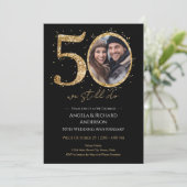 50e bruiloft Jubileum Gold Glitter Foto Kaart (Staand voorkant)