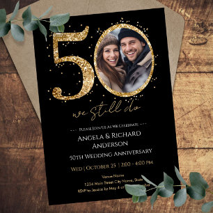 50e bruiloft Jubileum Gold Glitter Foto Kaart