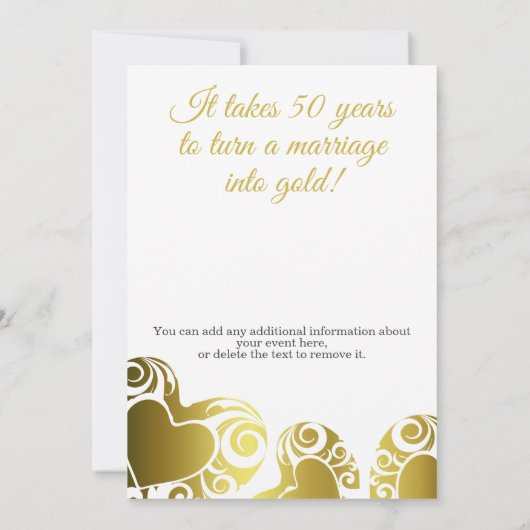 50e bruiloft Jubileum Gold Heart Kaart (Achterkant)