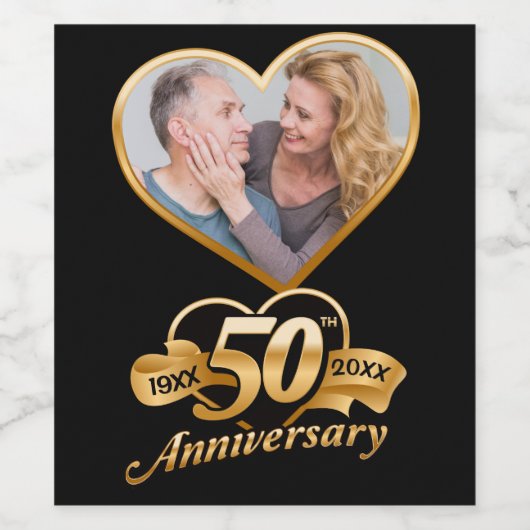50e bruiloft Jubileum Gold Heart Wijn Etiket (Enkel label)