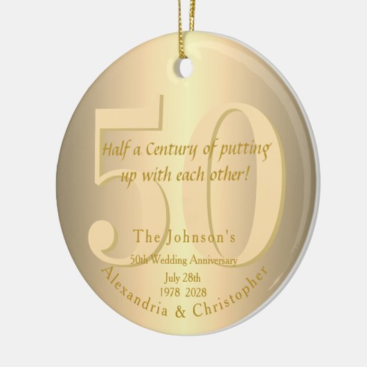 50e bruiloft Jubileum Gold Keramisch Ornament (Links)