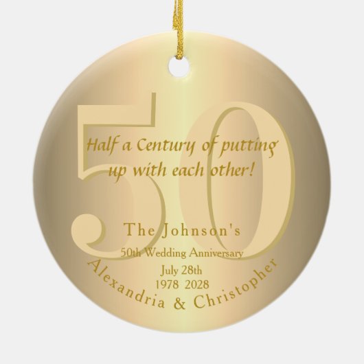 50e bruiloft Jubileum Gold Keramisch Ornament (Achterkant)