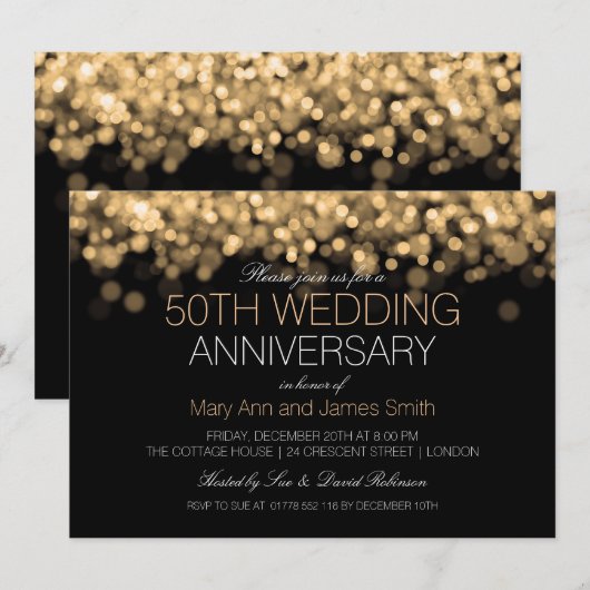 50e bruiloft Jubileum Gold Licht Kaart (Voorkant / Achterkant)