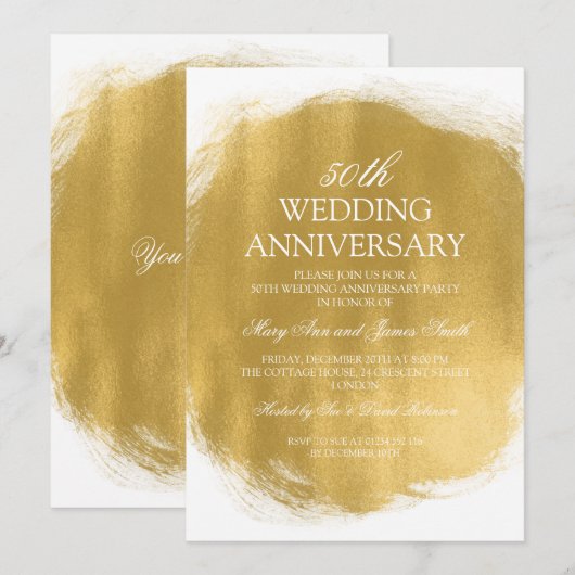 50e bruiloft Jubileum Gold Paint Kaart (Voorkant / Achterkant)
