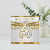 50e bruiloft Jubileum Gold Rings White Kaart (Staand voorkant)