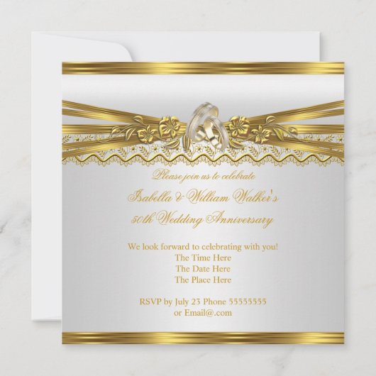 50e bruiloft Jubileum Gold Rings White Kaart (Achterkant)